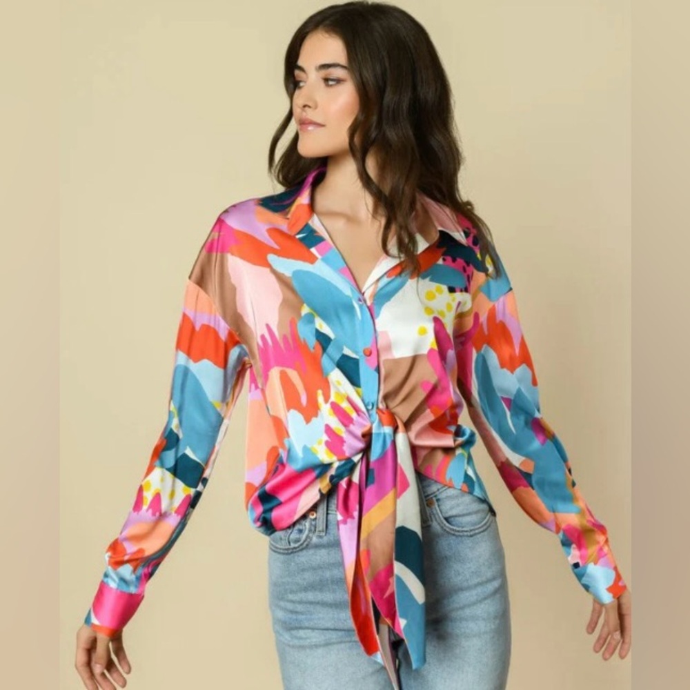 HUTCH ABSTRACT TIE WAIST TOP MULTI XL